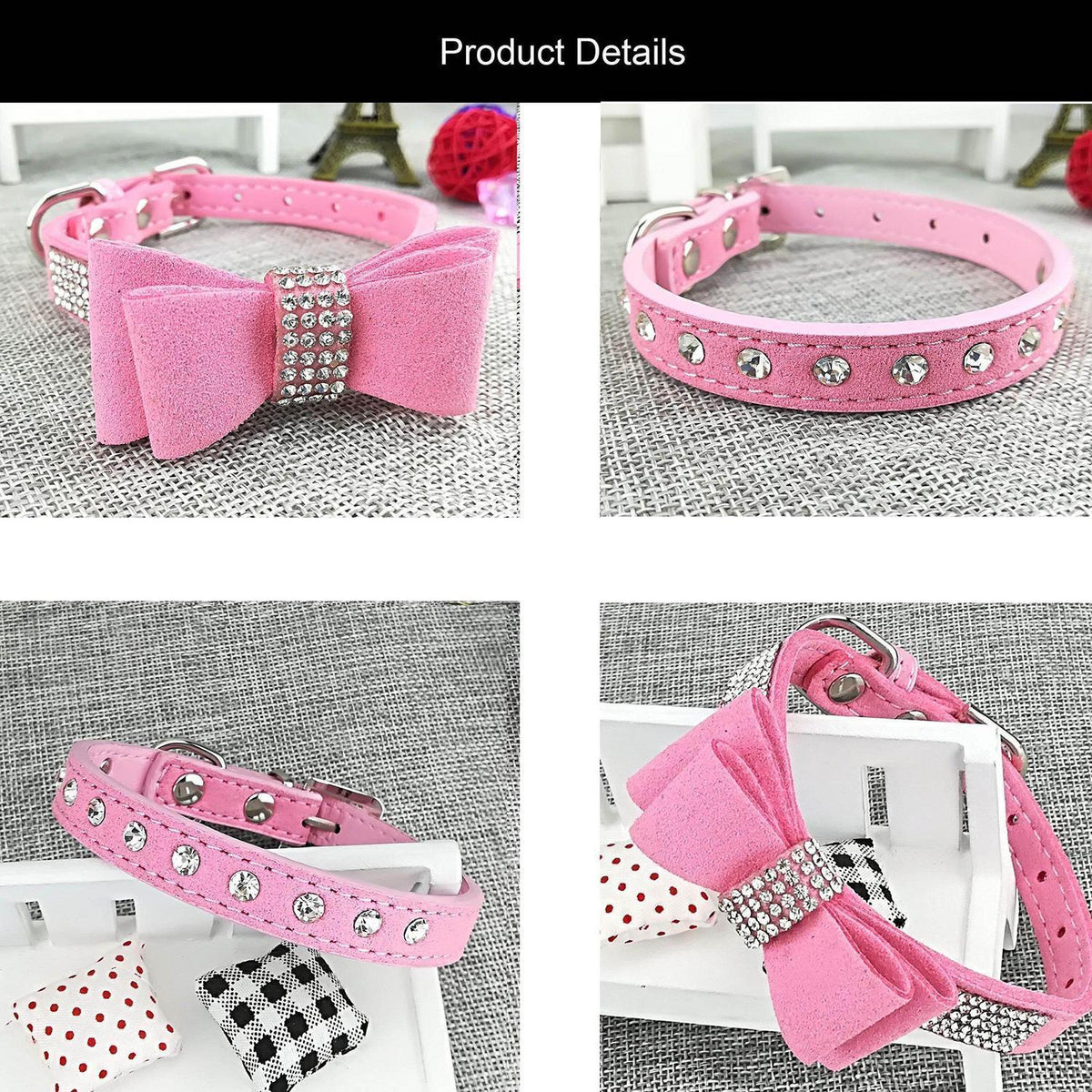 3er-Set Hundehalsband & Leine - Pink M in Lederoptik