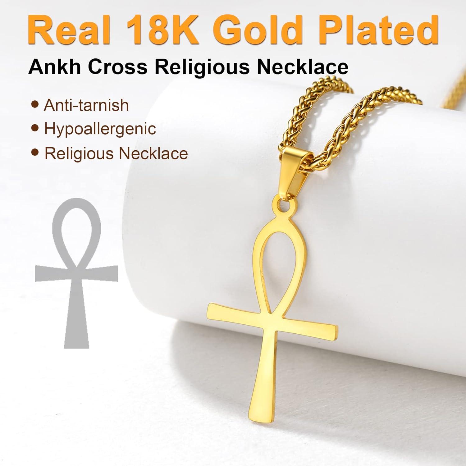 U7 Ankh Kette Ägyptisches Zeichen Anhänger Halskette vergoldet 18K