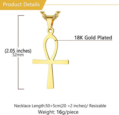 U7 Ankh Kette Ägyptisches Zeichen Anhänger Halskette vergoldet 18K