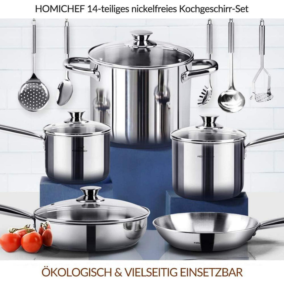 14-teiliges Edelstahl Topfset Induktion – Nickelfrei & Gesund Kochen