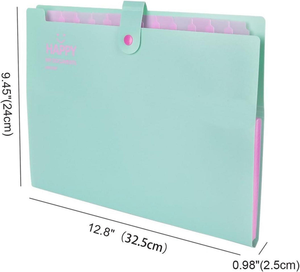 Dokumentenmappe A4 Erweiterbare 12 Fächer Organizer grün/rosa