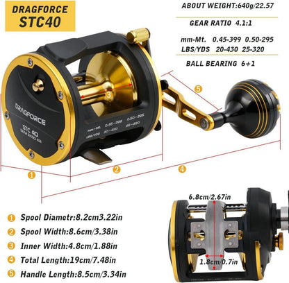 Burning Shark Schleppen Spule Angelrolle für Sea Bass Lachs STC40