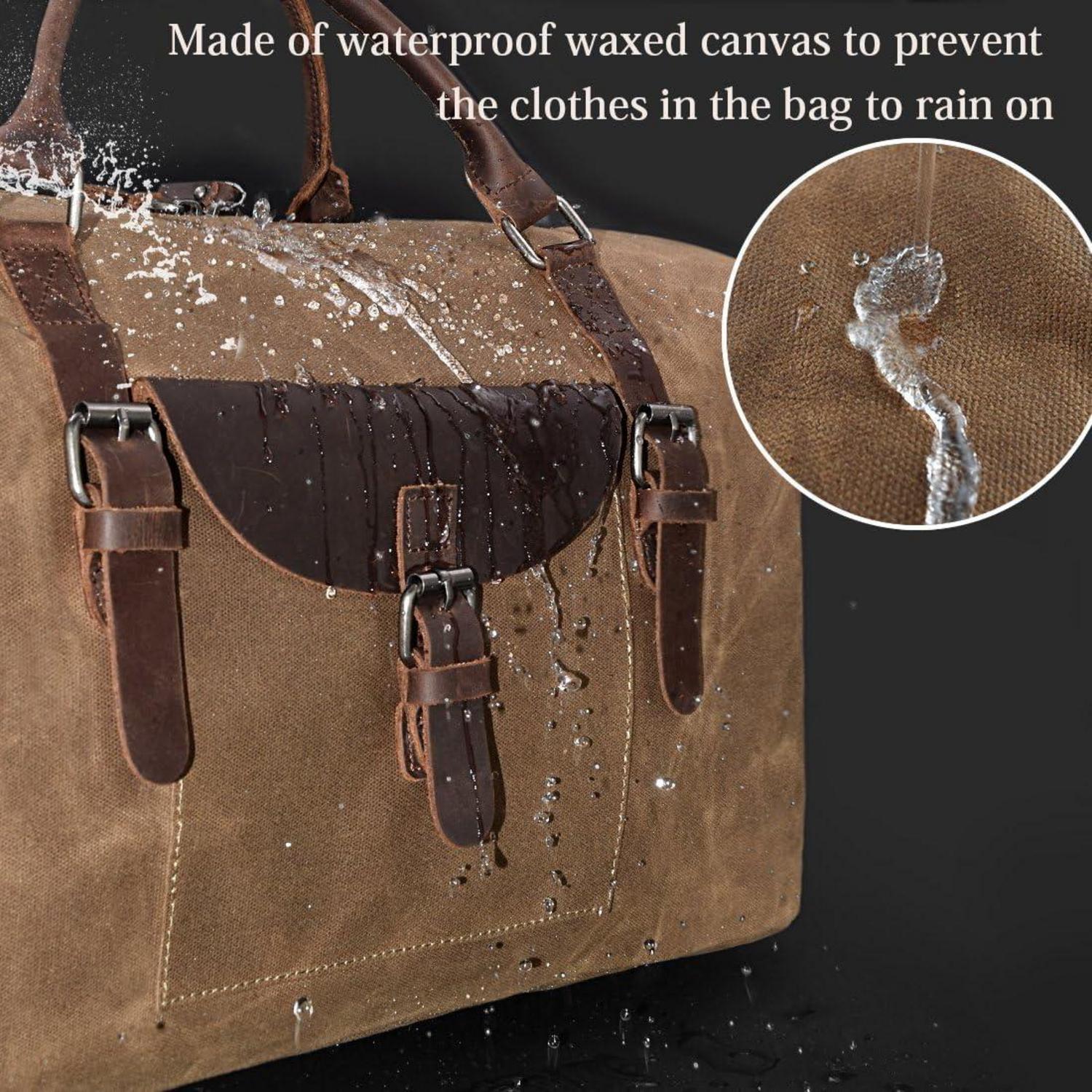 Große Vintage Leder Weekender Reisetasche Canvas Wasserdicht