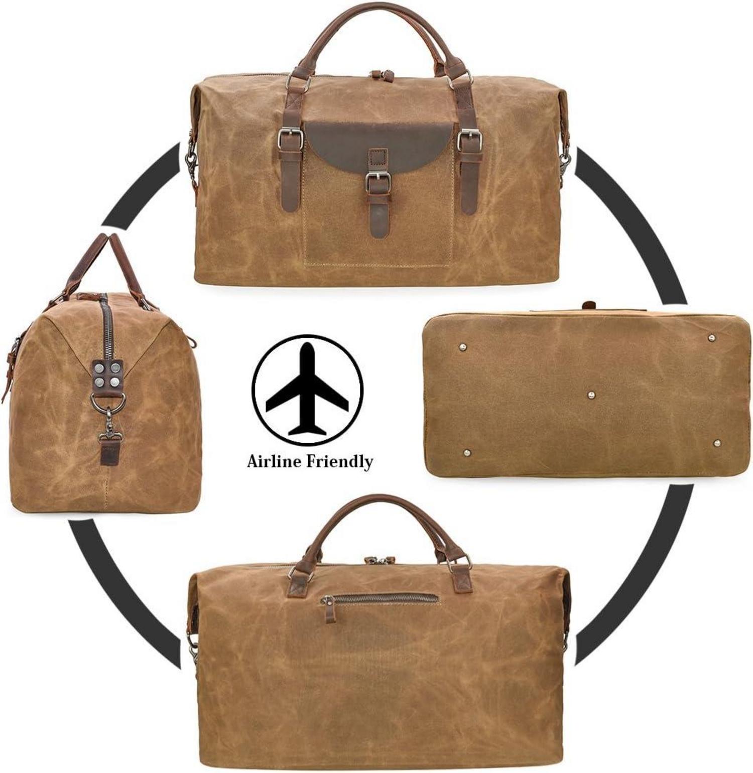 Herren Vintage Leder Canvas Weekender Reisetasche große Kapazität