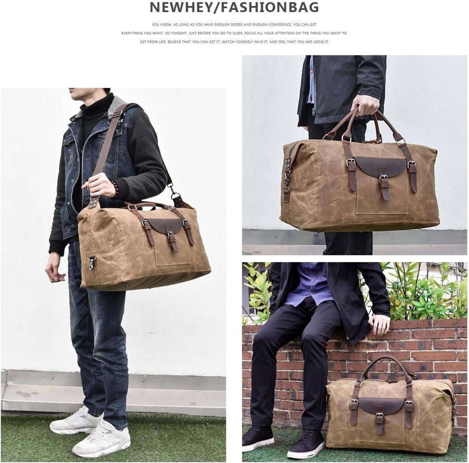 Vintage Herren Leder Weekender Reisetasche Canvas Groß Wasserfest