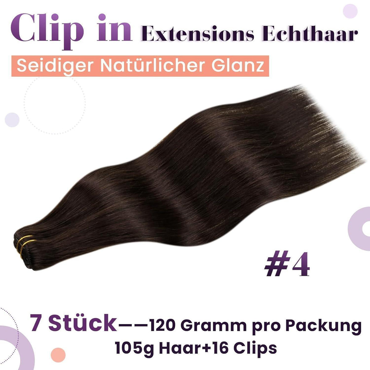 Echthaar Clip-In Extensions Dunkelbraun 35cm (7 Stück)