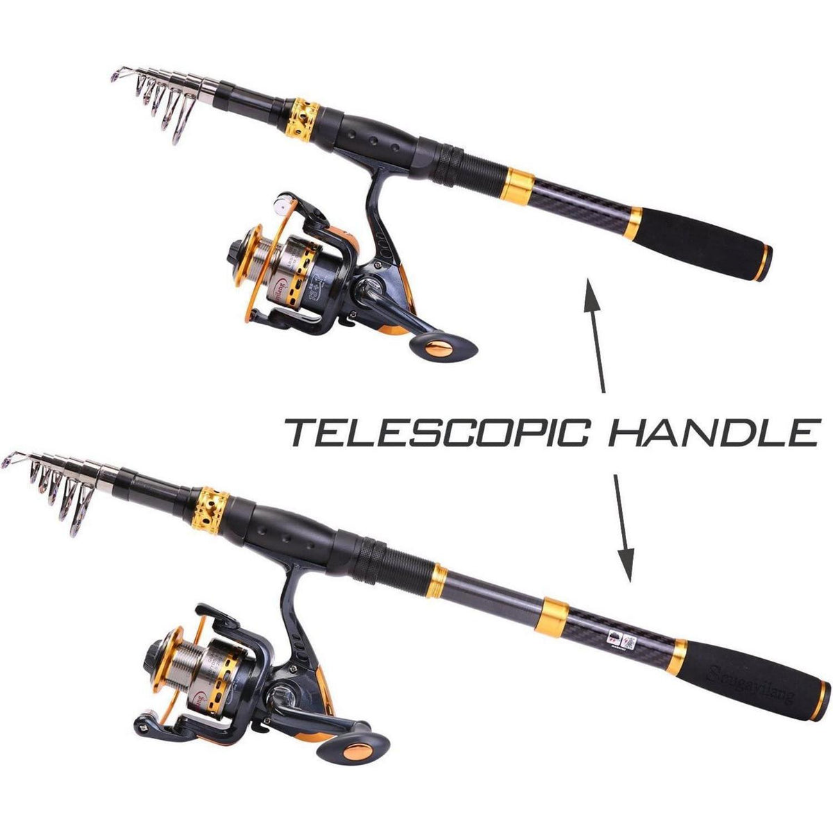 Teleskop Angelruten-Set Kohlefaser mit Spinnrolle für Süß- & Salzwasser