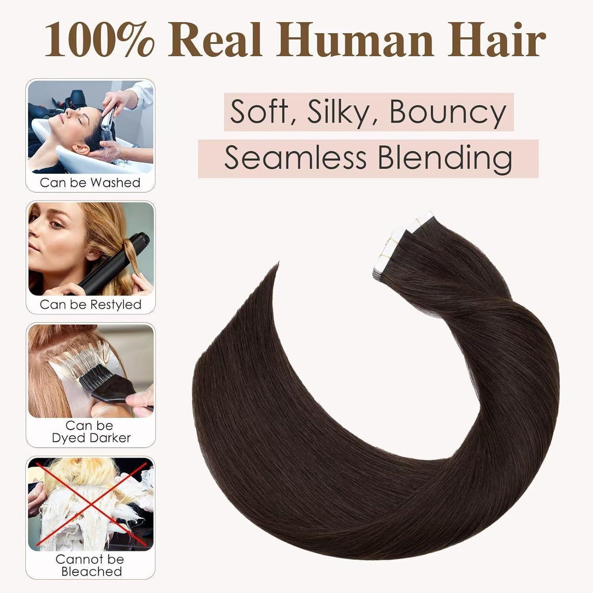 Remy Echthaar Tape Extensions Braun 40cm - 40 Stück