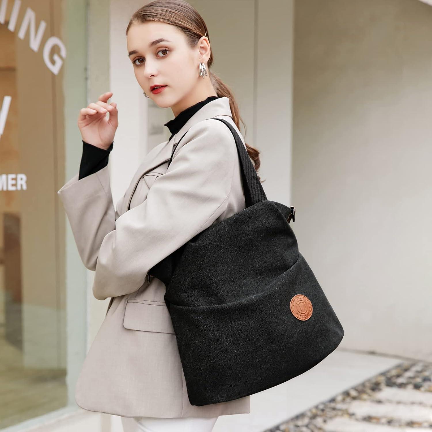 Damen Canvas Umhängetasche Schultertasche Crossover Bag - Große Kapazität, Tragbar, Leichtgewicht - Blau