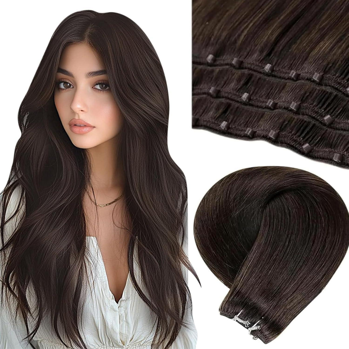Echthaar Tressen mit Micro Rings - Braun #2 - 55cm