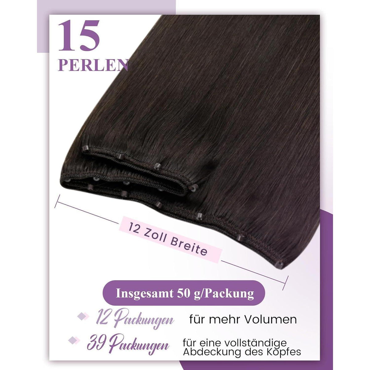Echthaar Tressen mit Micro Rings - Braun #2 - 55cm