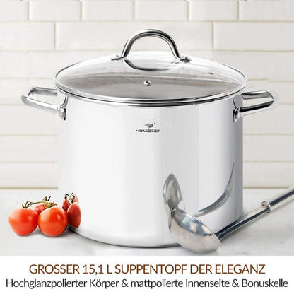 Großer Edelstahl-Suppentopf 15,1L mit Deckel – Nickelfrei & Robust