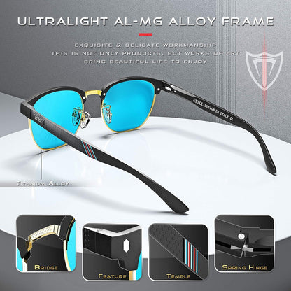 ATTCL Herren Polarisierte Sonnenbrille Al-Mg Rahmen Ultra Light UV400 CAT 3 CE Blue Mirror