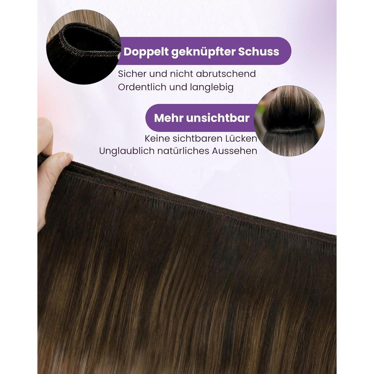 Echthaar Tressen Braun Balayage Ombre zum Einnähen 35cm