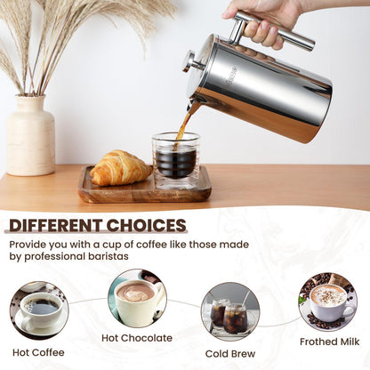 French Press 1L Kaffeebereiter Edelstahl Doppelwandig Isoliert 5 Filter