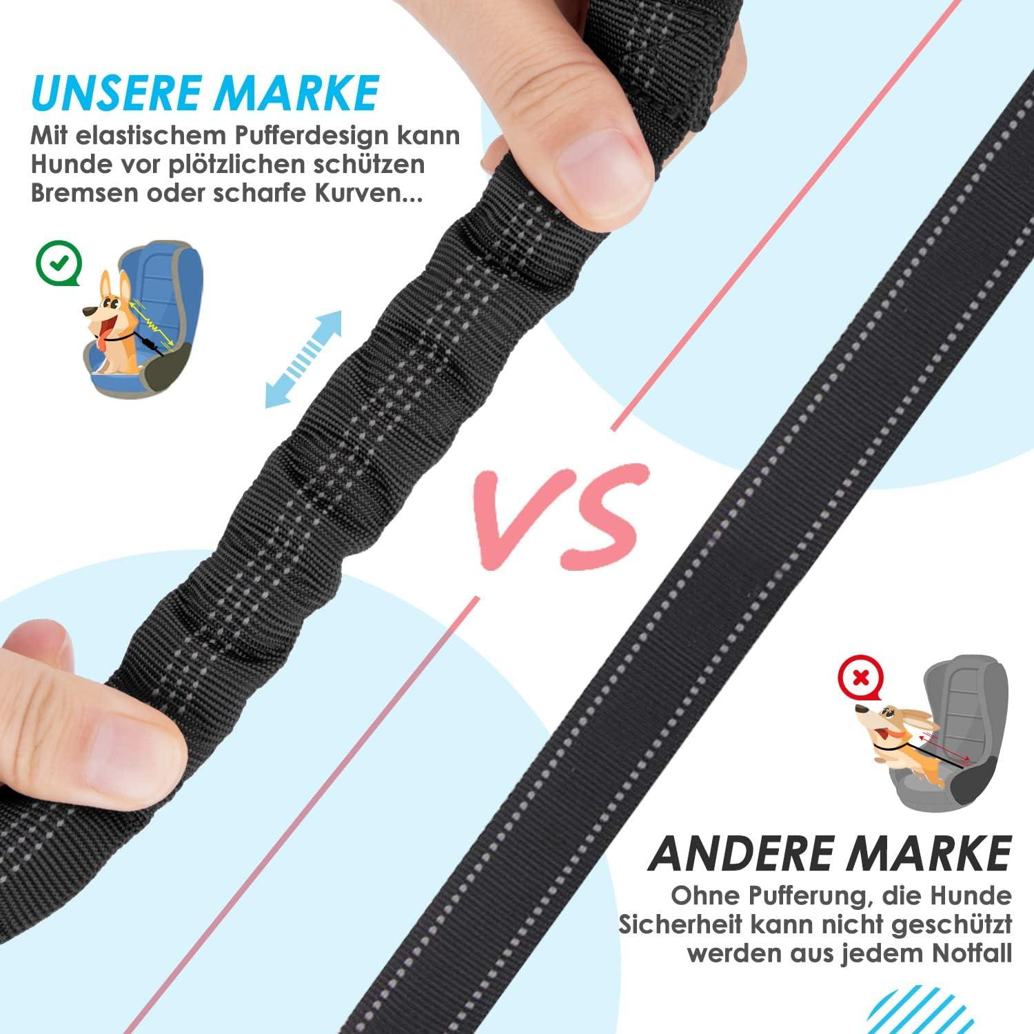 SlowTon Hundegurt Auto verstellbarer Sicherheitsgurt 2in1 Schwarz