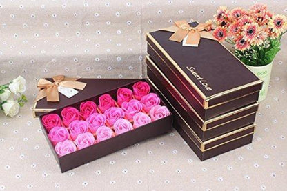 18 Rose Soap Blumen in GeschenkBox - Rosarot