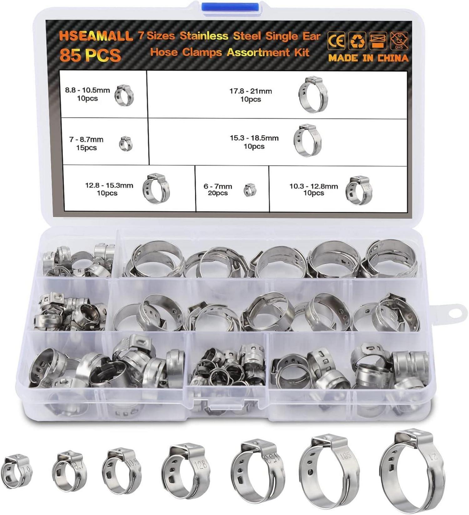 85-teiliges Edelstahl Einzelohrschellen Sortiment 7-21 mm Kit