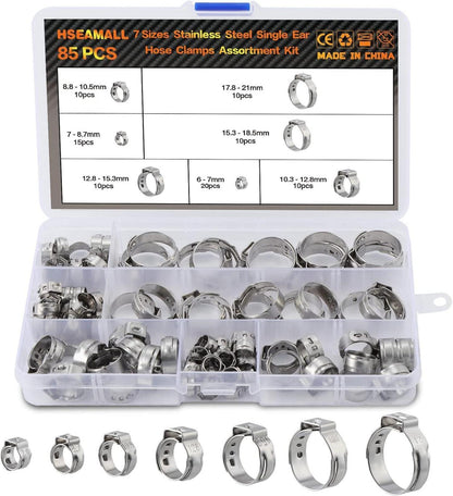 85-teiliges Edelstahl Einzelohrschellen Sortiment 7-21 mm Kit