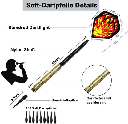 Sinwind 12 Stück Softdart Set Kunststoffspitze mit Flights 100 Dartspitzen