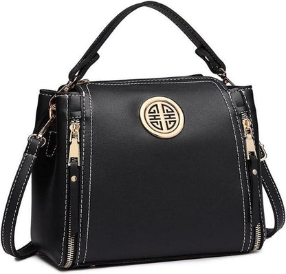 Schwarze PU Leder Damen Handtasche Schultertasche mit Top Griff