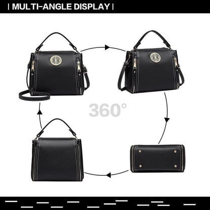 Schwarze PU Leder Damen Handtasche Schultertasche mit Top Griff