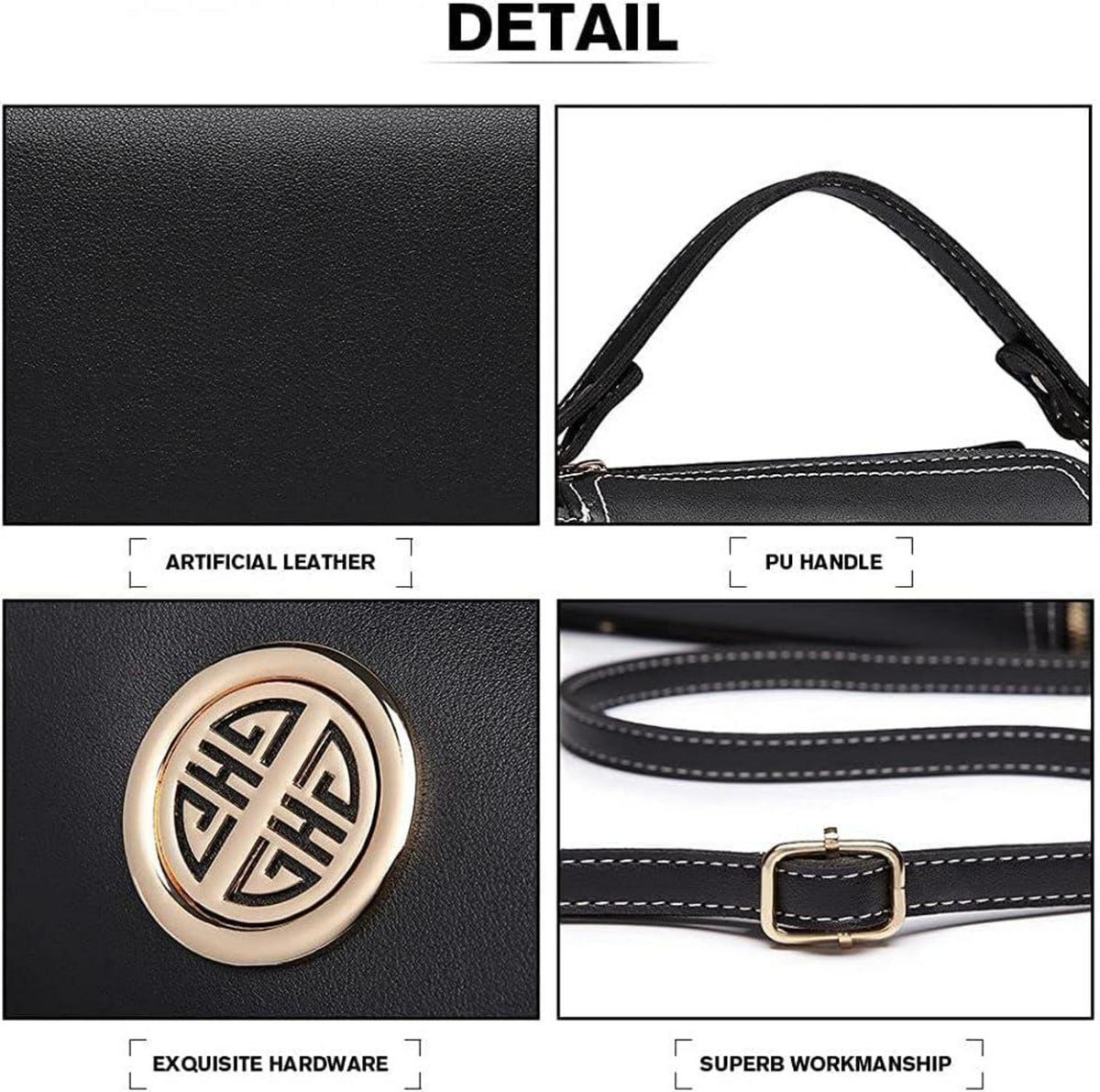 Elegante Damen Handtasche Schultertasche Henkeltasche Pu Leder Schwarz