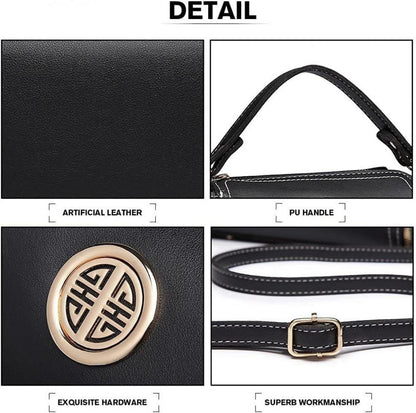 Elegante Damen Handtasche Schultertasche Henkeltasche Pu Leder Schwarz