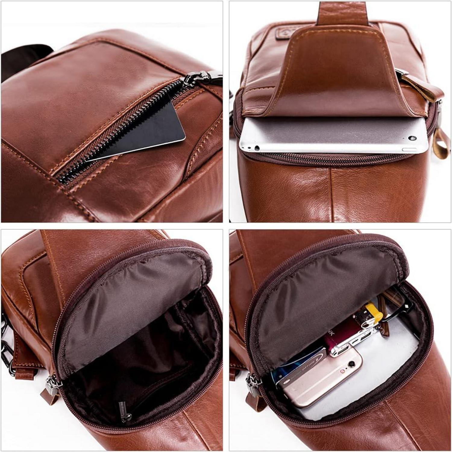 Herren Brusttasche echt Leder Vintage Look 30x15x6cm Braun