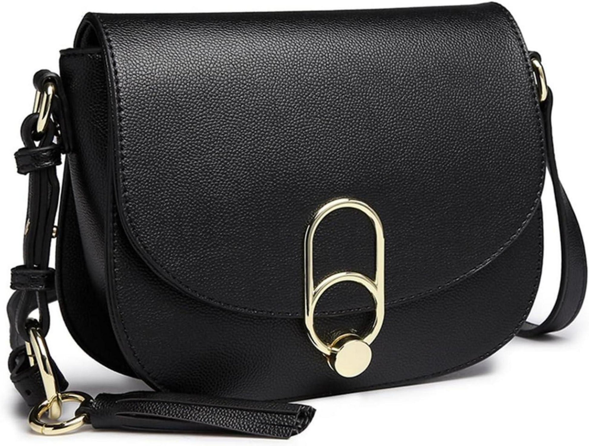 Moderne Damen Schultertasche mit Quaste, Reißverschluss - Schwarz