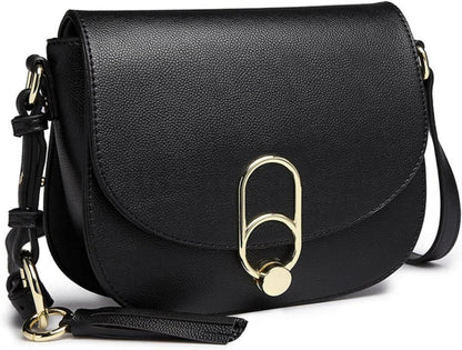 Moderne Damen Schultertasche mit Quaste, Reißverschluss - Schwarz