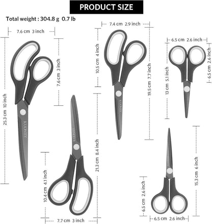 KUONIIY Titanbeschichtete Scheren Set 5-teilig mit Soft-Grip-Griffen