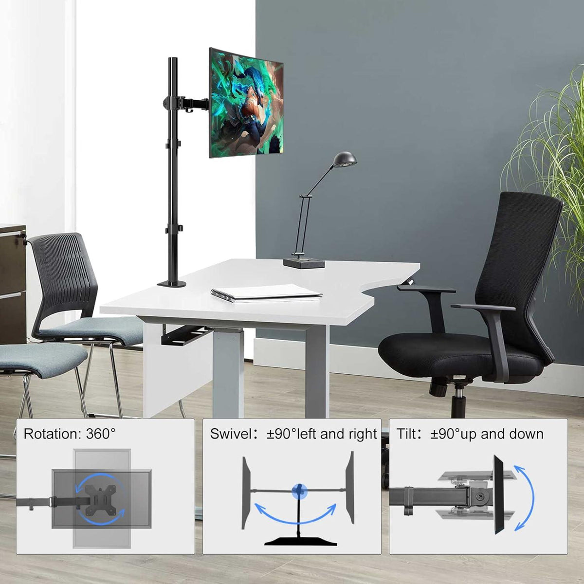 Suptek Monitor Halterung 1 Monitor 13-32 Zoll Tischhalterung 80cm Stange