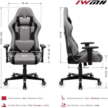 Ergonomischer Gaming-Stuhl Stoff Grau verstellbare Armlehnen