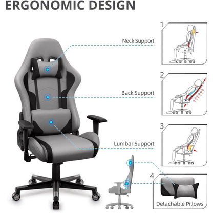 Ergonomischer Gaming-Stuhl Stoff Grau verstellbare Armlehnen