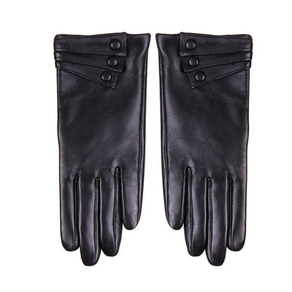 Damen Lederhandschuhe Touchscreen Lammfell warm Winter Schwarz