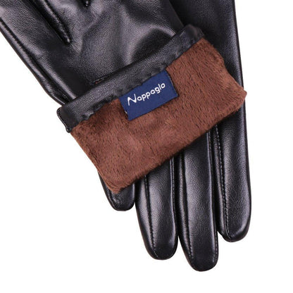 Damen Lederhandschuhe Touchscreen Lammfell warm Winter Schwarz