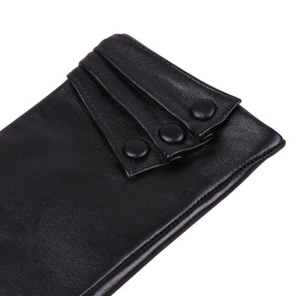 Damen Lederhandschuhe Touchscreen Lammfell Warm Schwarz S