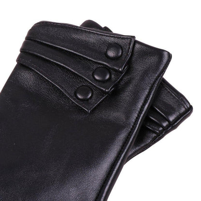 Damen Lederhandschuhe Touchscreen Lammfell Warm Schwarz S