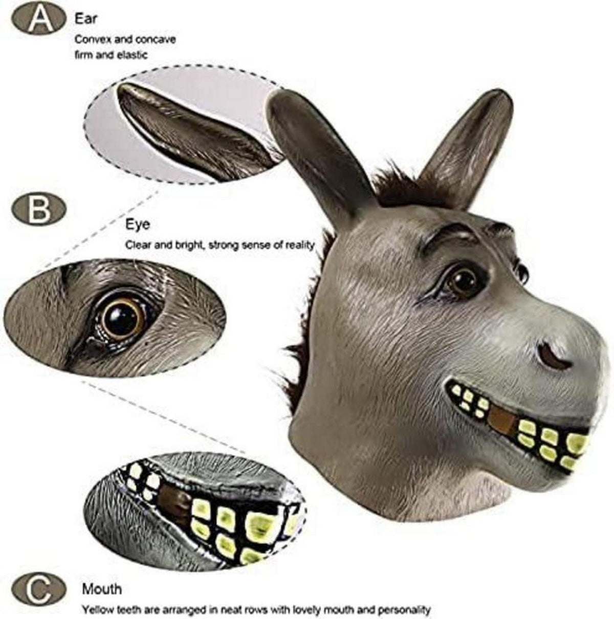 molezu Esel Latex Maske Cosplay Tierkopf Kostüm für Erwachsene