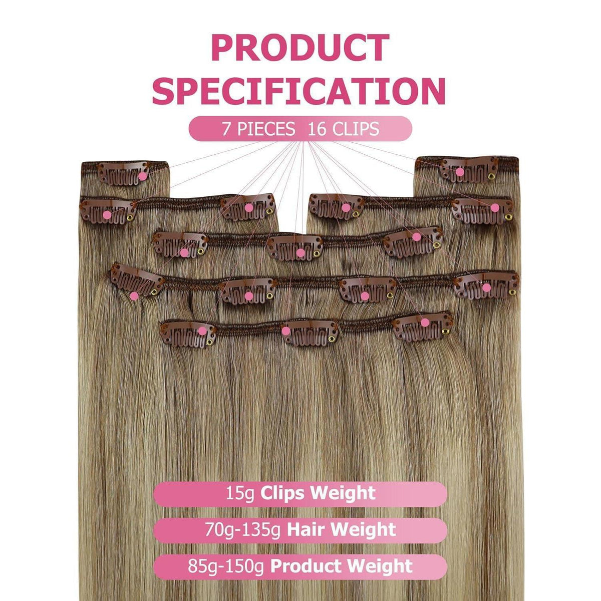Echthaar Clip-in Extensions Ombre Hellbraun-Blond 35cm