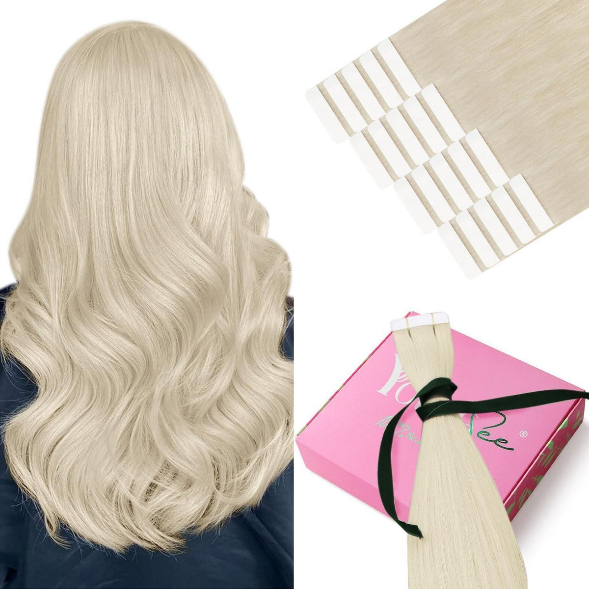 Echthaar Tape Extensions Platinblond 45cm 50g