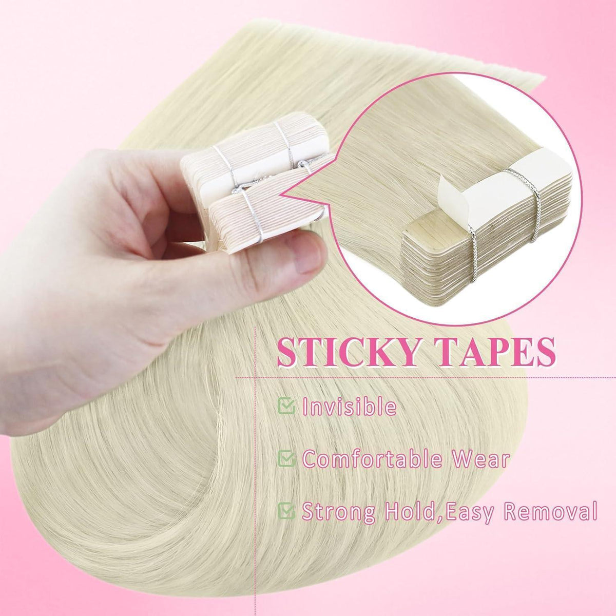 Echthaar Tape Extensions Platinblond 45cm 50g