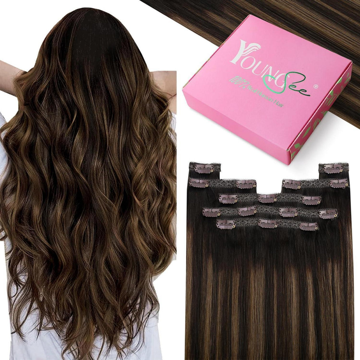 Clip-in Echthaar Extensions Ombre Braun 45cm – Remy Haare