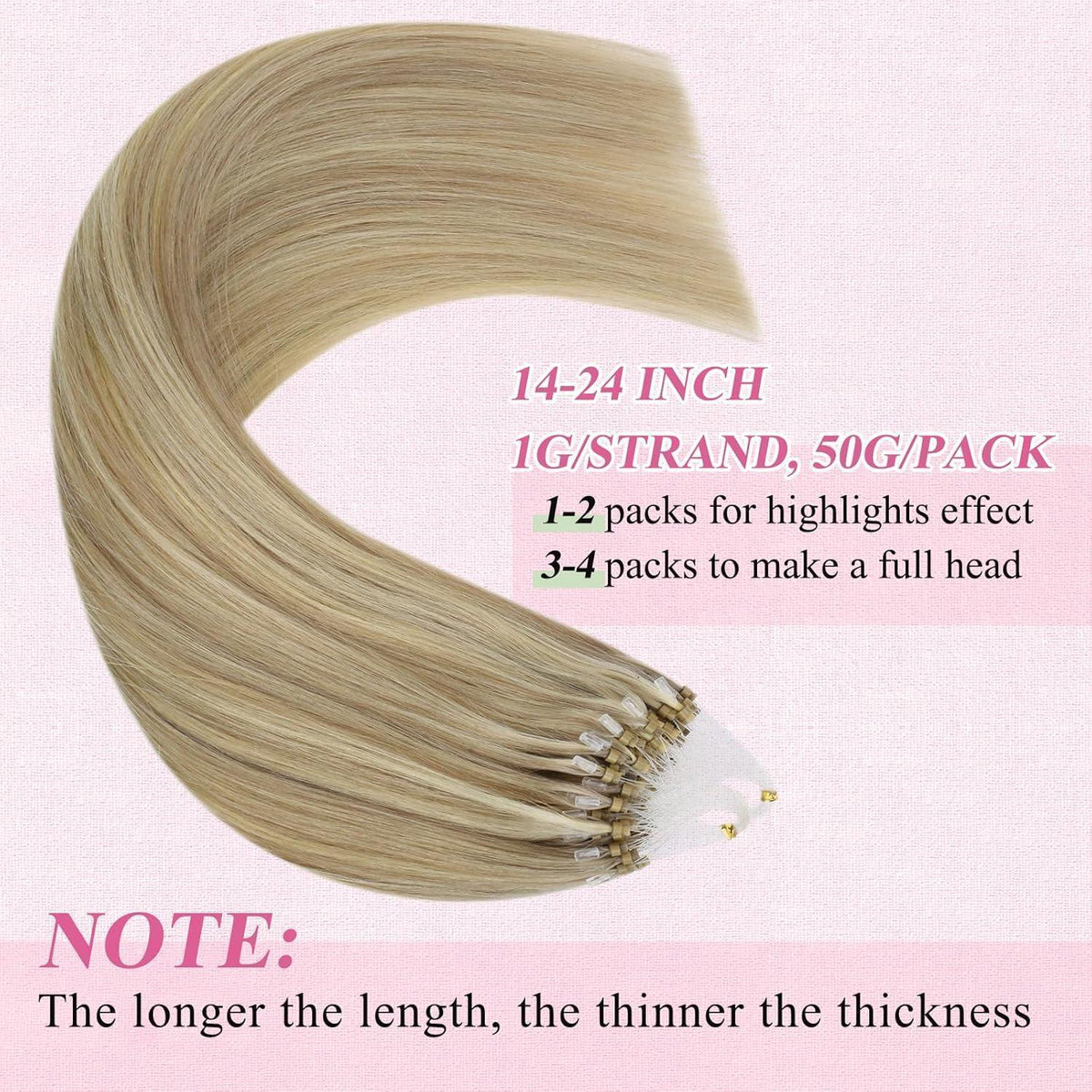Microring Haarextensions Blond Highlights 50cm Echthaar