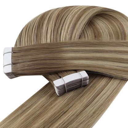 Echthaar Tape-in Extensions Hellbraun Ombre Blond 40cm