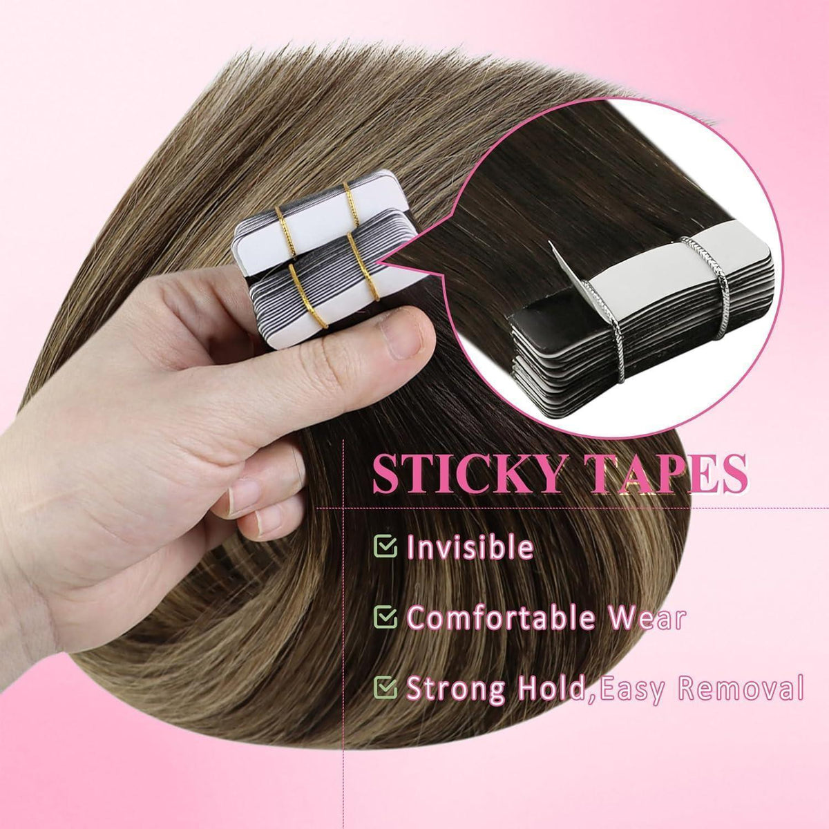 Echthaar Tape Extensions Ombre Braun Blond 45cm