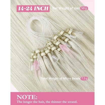 Platinblond Micro Ring Extensions Echthaar 55cm - Kaltfusion