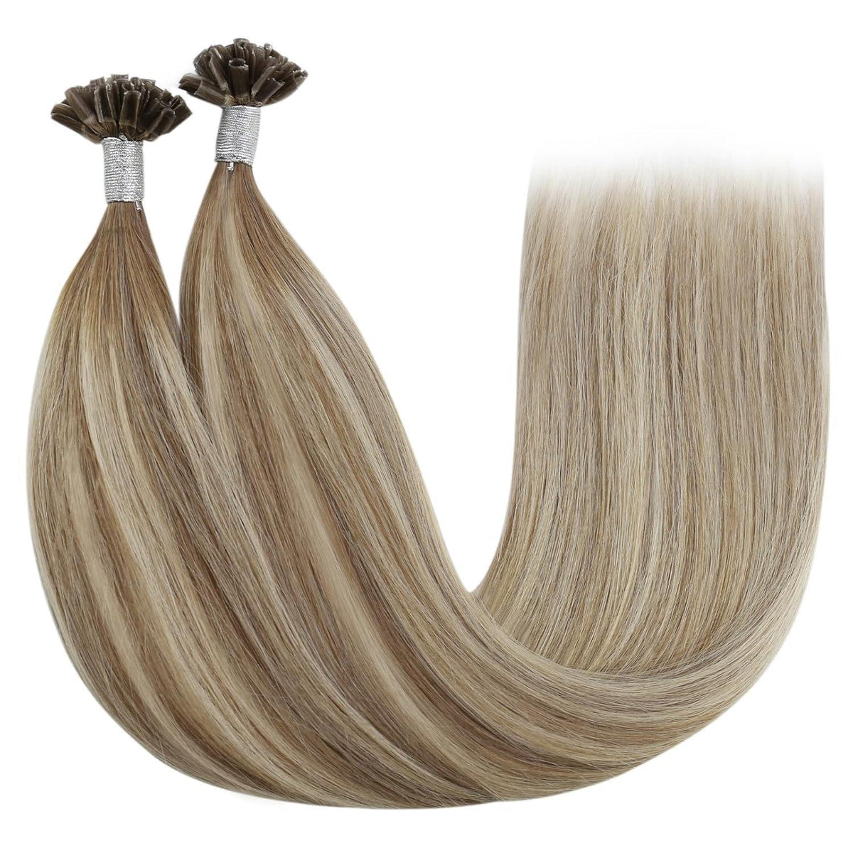 Echthaar Bondings Ombre 35cm – Hellbraun/Platinblond