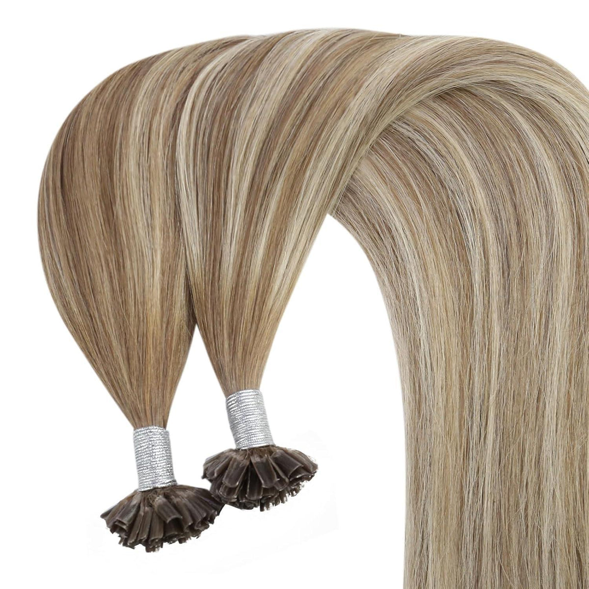 Echthaar Bondings Ombre 35cm – Hellbraun/Platinblond
